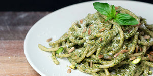 Kale and Spinach Pesto Pasta