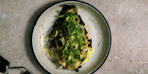 Charred Savoy Cabbage, Caesar Dressing, Peppery Salad and Smoked Pancetta