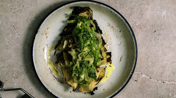 Charred Savoy Cabbage, Caesar Dressing, Peppery Salad and Smoked Pancetta