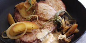 Pork Steaks Pan Cooked with Apples, Sage and White Wine
